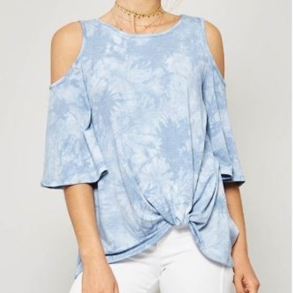 Boutique Promesa Blue Tie Dye Cold Shoulder Top